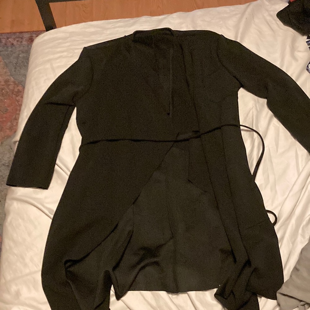 Belted waterfall cardigan in black